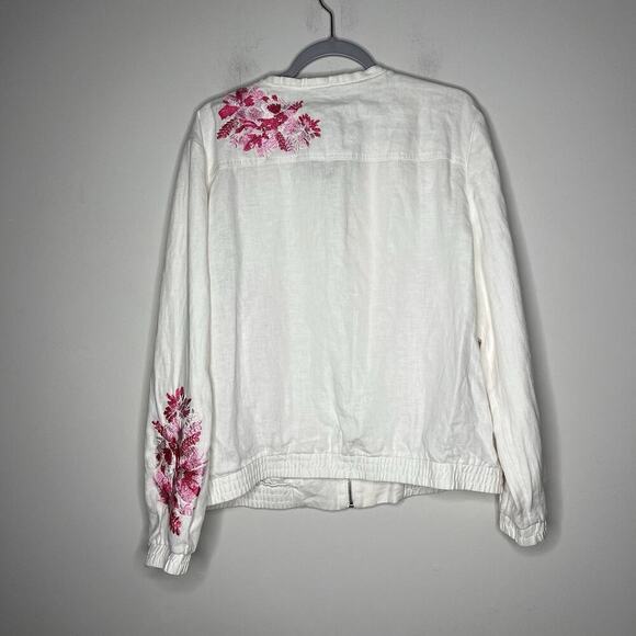 INC Jacket Womens XL White Pink Floral Embroidery Linen Zip Up Casual Bohemian - Picture 2 of 15